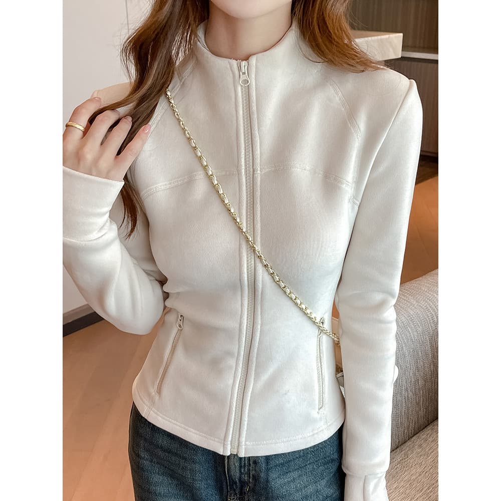 Moletom de lã feminino primavera novo estilo gola alta forro fino forro de lã jaqueta interna lã grossa Bott