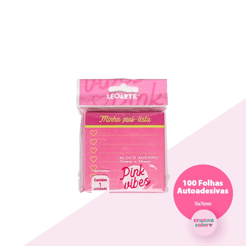 Bloco Anotações Adesivo Pink Vibes 76MMX76MM - 100F Leonora