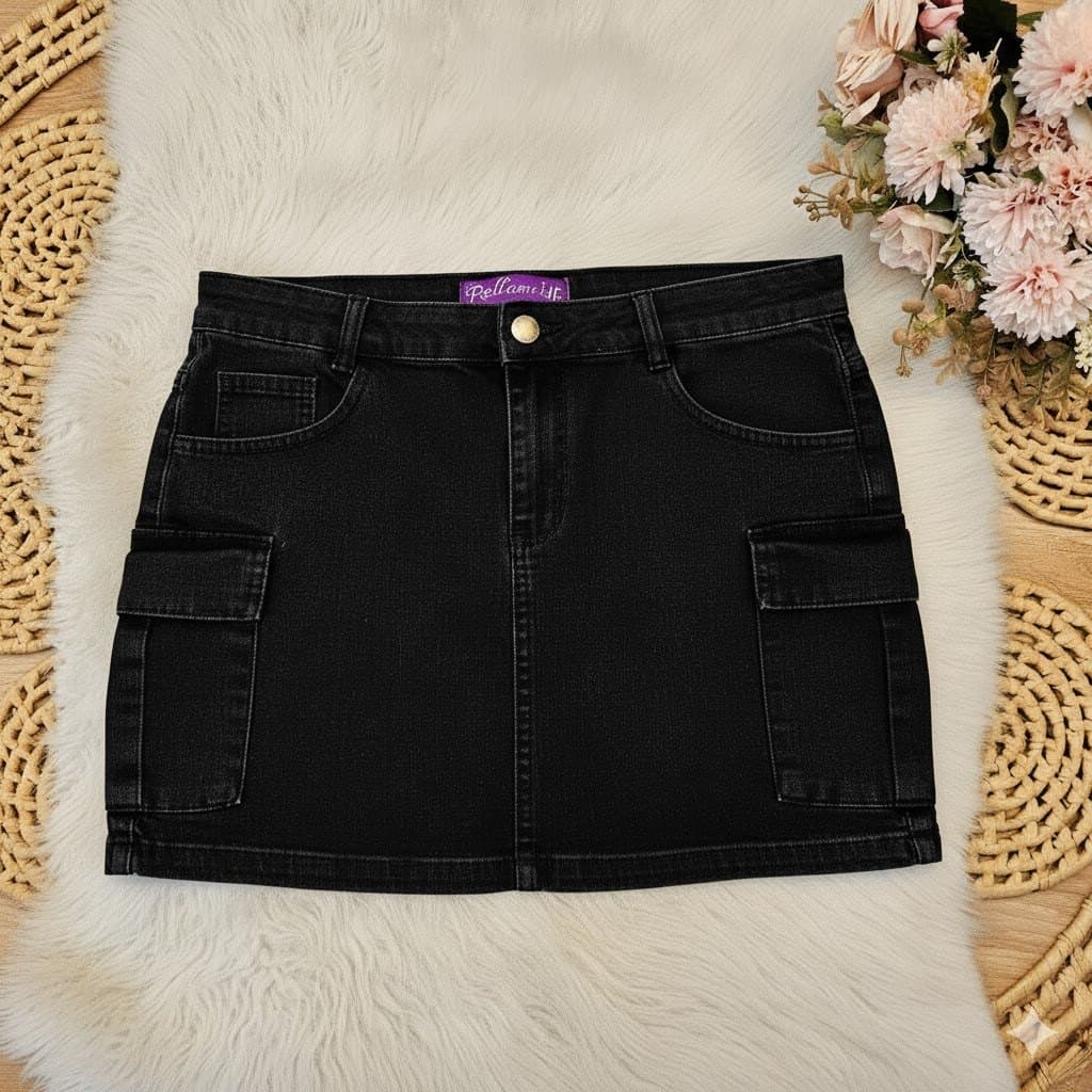 Saia jeans marmorizada feminino plus size 46 a 54 com lycra