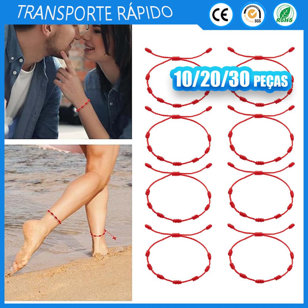 10/20/30x Pulseira de Corda Vermelha 7 Nós Pulseira Ajustável Pulseira de Proteção Corporal Vermelha Lucky Fortune
