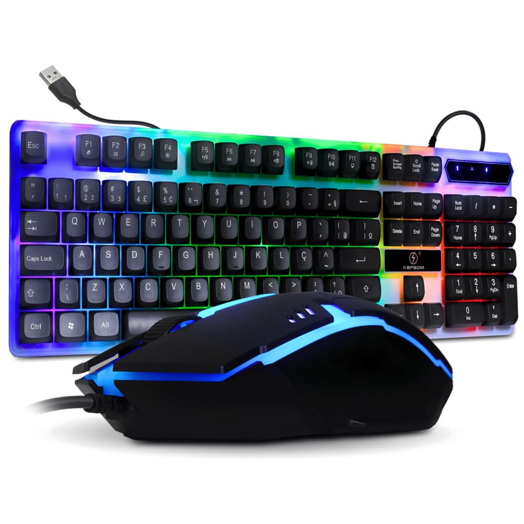 Kit Teclado Mouse Gamer Iluminado Usb Led Qualidade Premium Preto branco Preto
