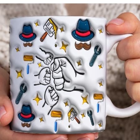 Caneca Personalizada Dia Dos Pais Segurando Mão do Pai Segurando A Mão Da Vovô Com Efeito 3D