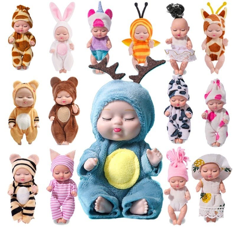 Mini 11cm Reborn Simulação Boneca Renascida Bebe Silicone Dormir Sólida Bebê Mini Fofa Menino Realista Vestido