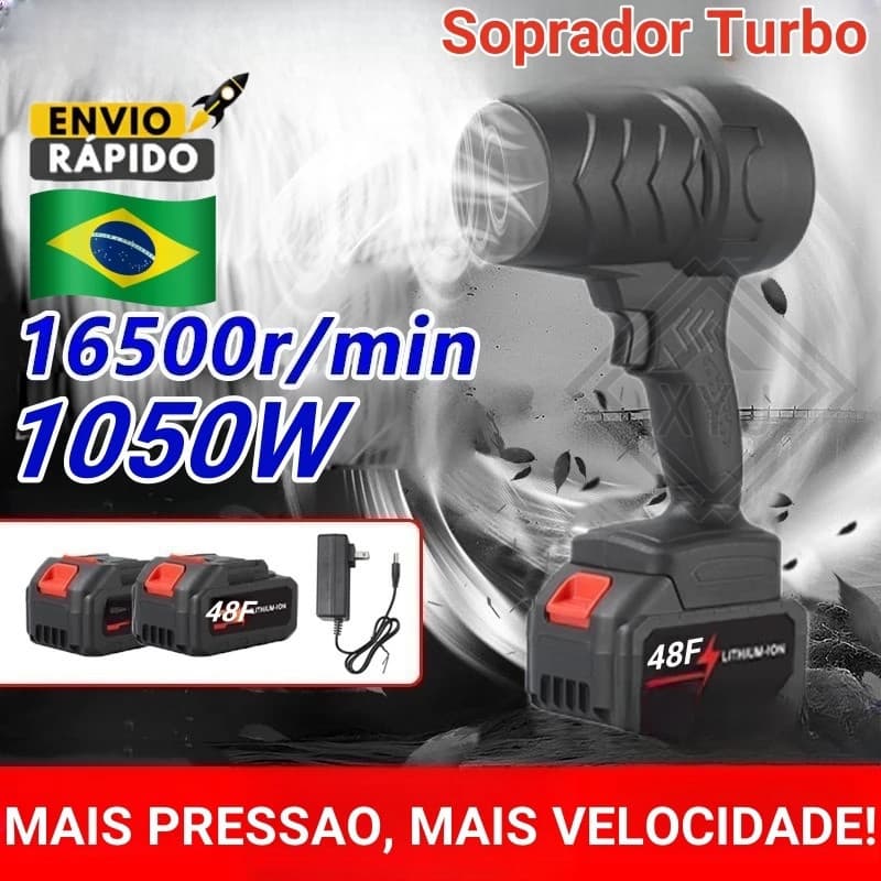 Soprador De Folhas Turbo Portátil Recarregável 48v Com 2 Baterias Potente Limpeza Interna e Externa