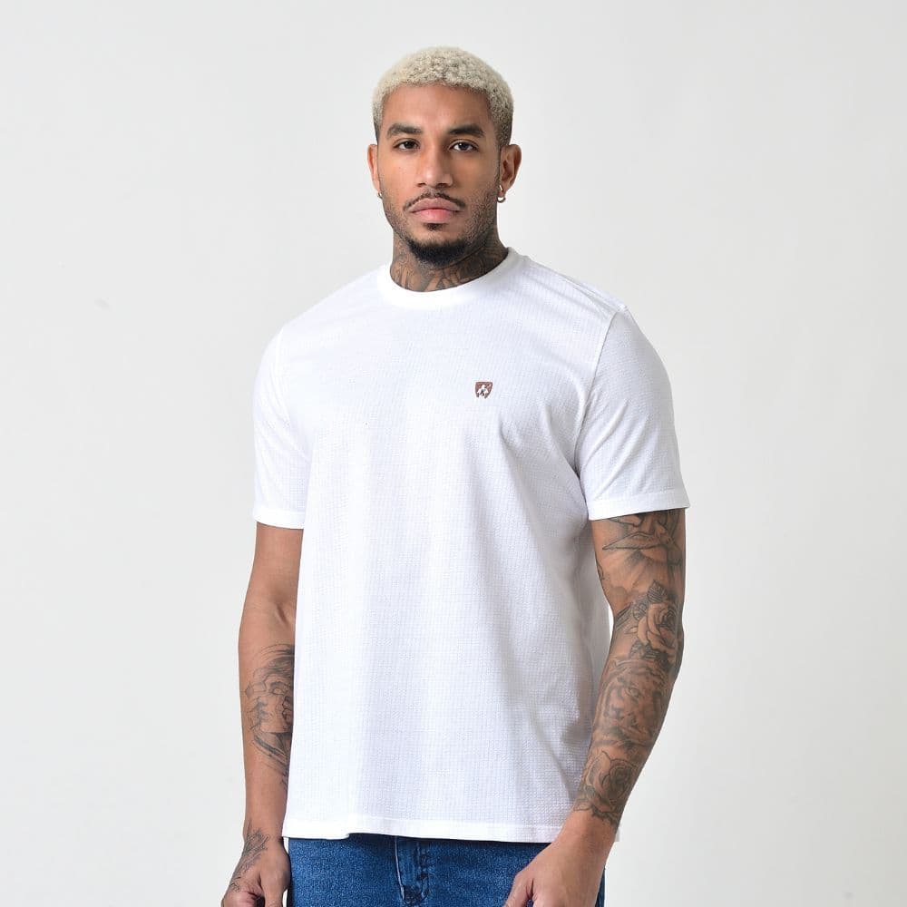 Camiseta Masculina Manga Curta Off White Mr. Kitsch Logo Bordado
