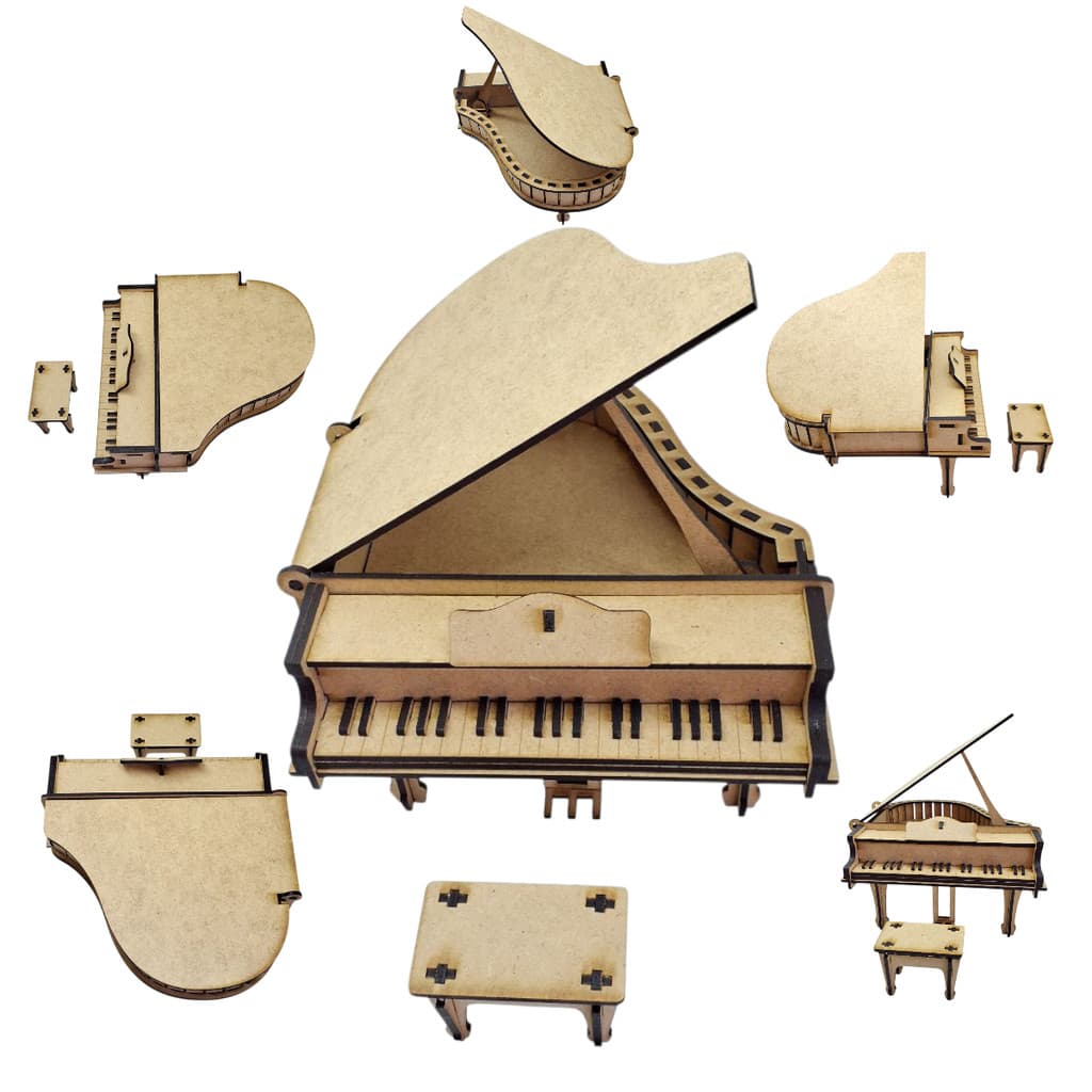 Piano De Cauda MDF 3mm Corte Laser Miniatura Artesanato CNC Lembrancinha Miniatura Decorativas Musical Artesanal