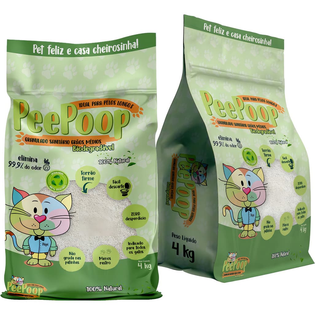 Granulado Grãos Médios Peepoop Gato Higiênica Bio Natural 4k