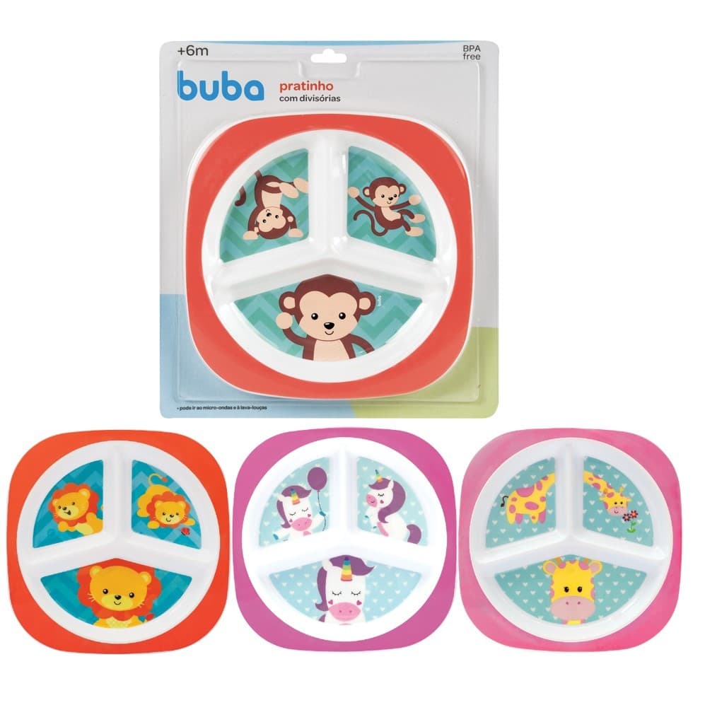 Prato Com Divisórias Buba Animal Fun Pratinho Infantil
