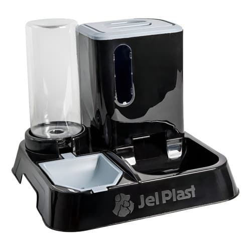 Comedouro E Bebedouro Automático Premium Com Pá Porta Petiscos Preto