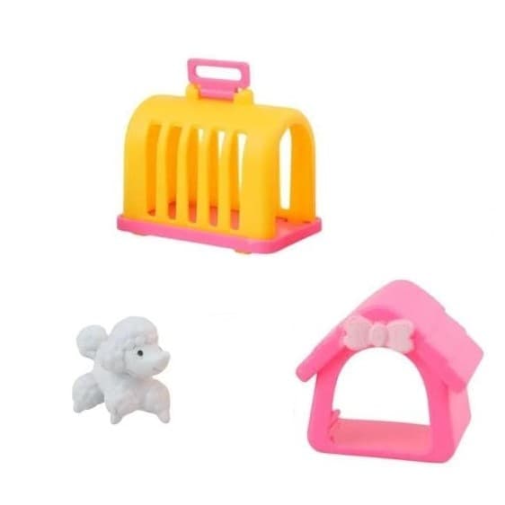 Kit 3 Peças Mini Pet Shop Cachorro Com Casinha e Caixa Transporte