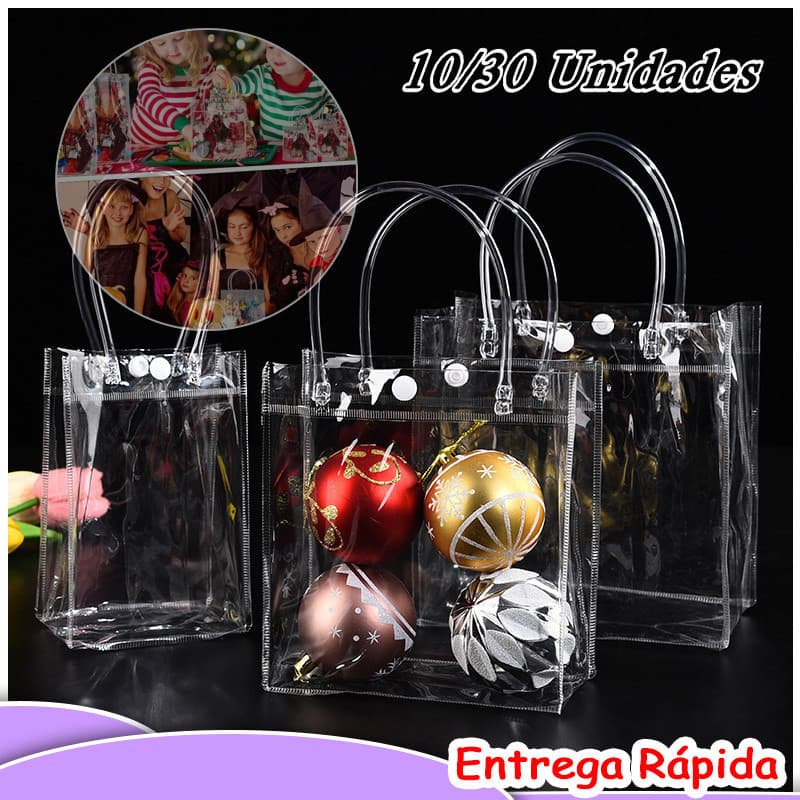 Kit 10/20/30 Unidades Sacos De Presente De PVC Transparentes Reutilizáveis ​​com Alças, Adequados Para Festas