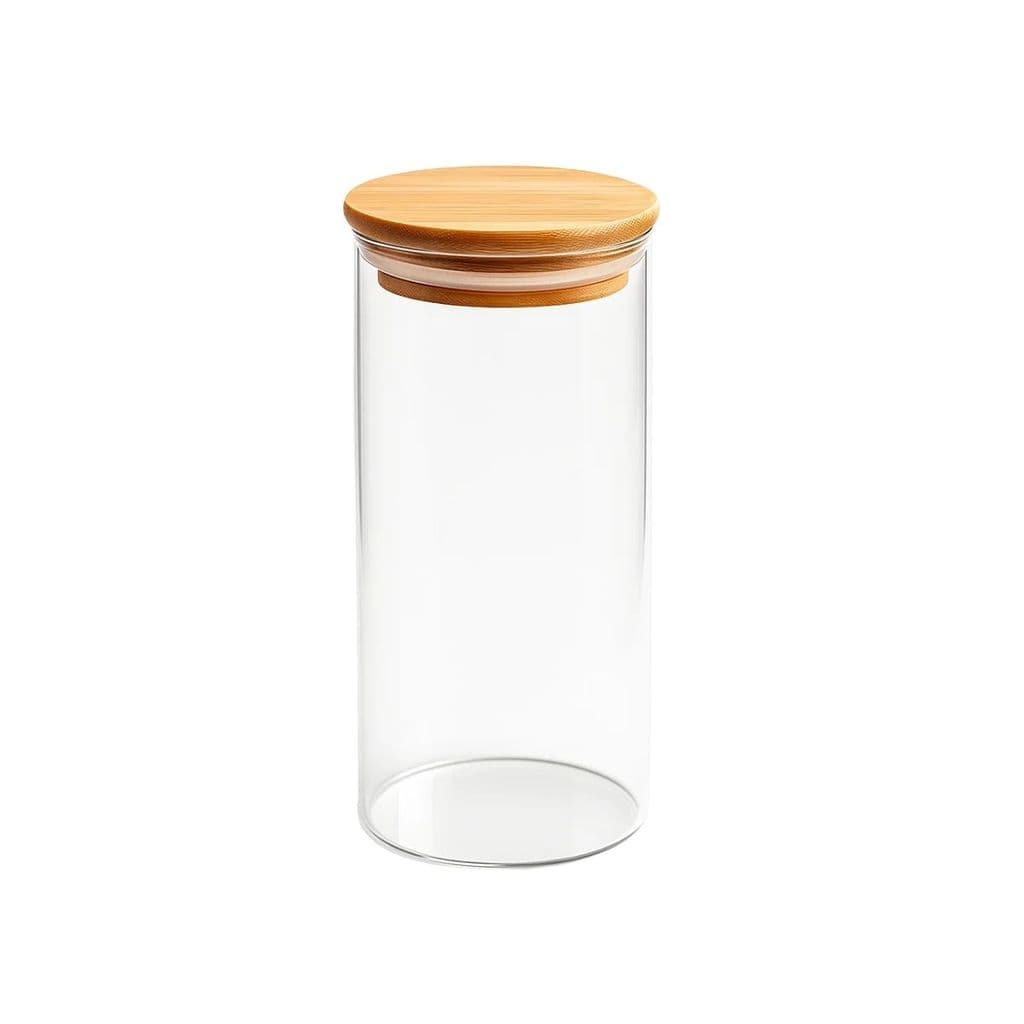 Pote de Vidro com Tampa de Bambu 500ml Redondo 18CM