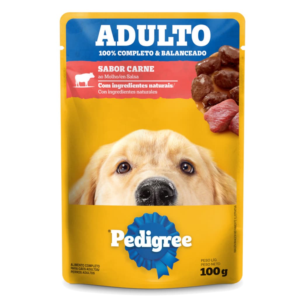 Ração Úmida Sachê Pedigree Para Cães Adultos Porte Médio E Grande Carne Ao Molho 100g
