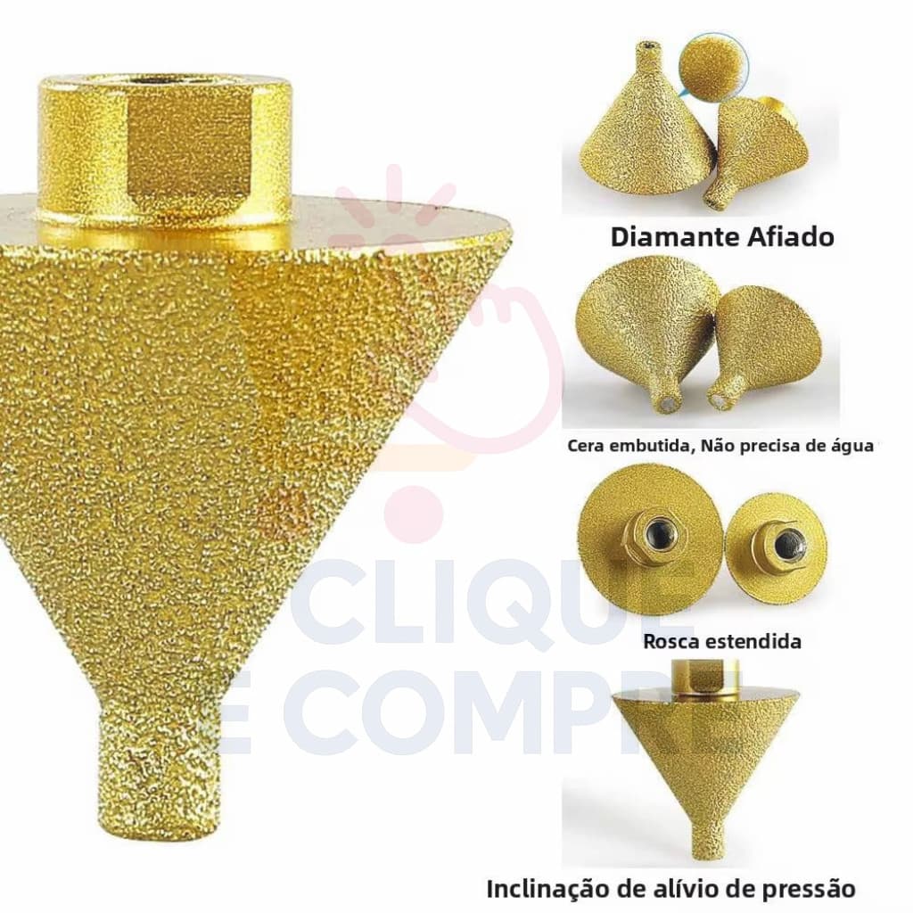 Broca Diamantada Chanfro M38/M50 Ferramenta Profissional Chanfradura Cônica em Azulejos e Pedras