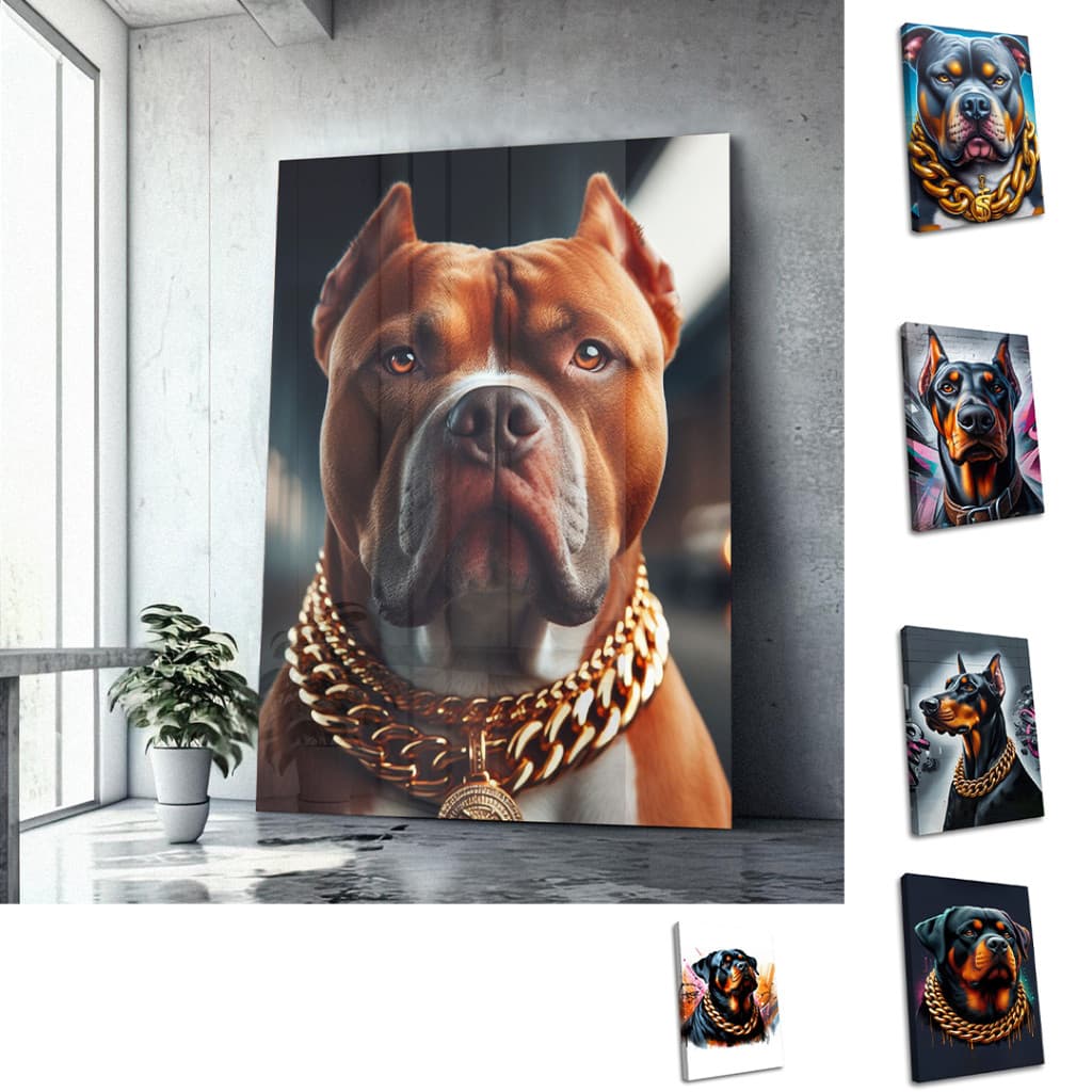 Quadro Decorativo GRANDE Alta Resolução Para Sala Quarto Escritório Quadro Coleção Cachorros Gangste