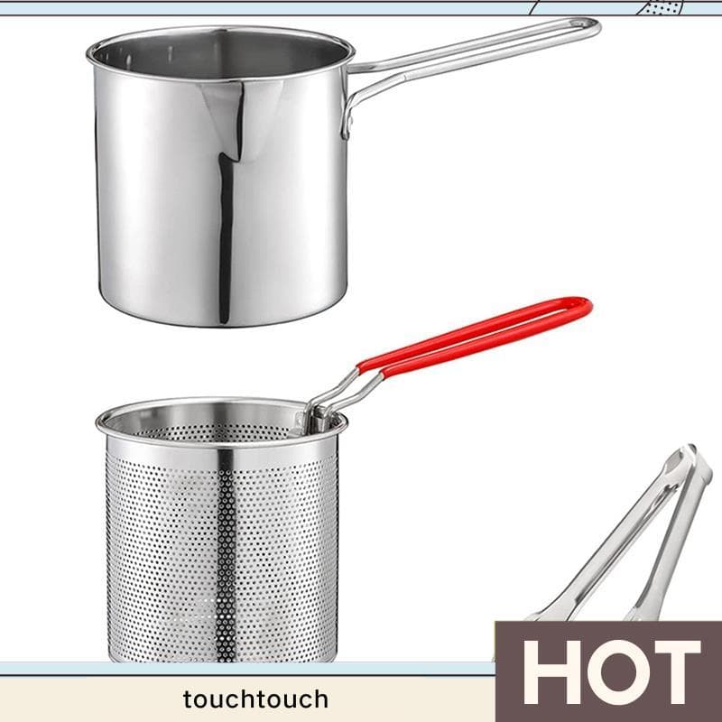 Frigideira Profunda De Aço Inoxidável Com Cesta De Filtro , Pinça Para Batatas Fritas , Frango touchtouch1 . br
