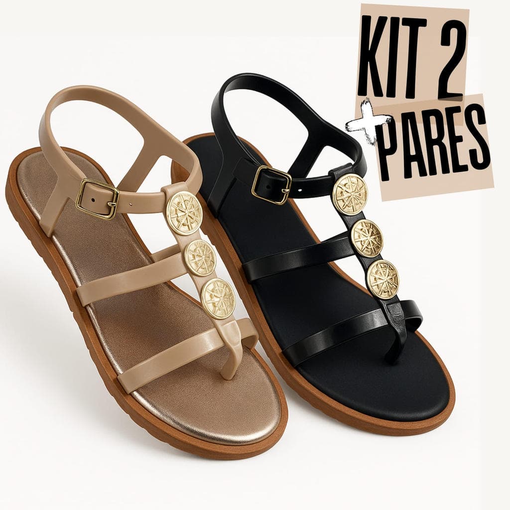 Kit 2 Pares Sandália Feminina Papete Gladiadora Moderna Macia Leve Tendência - Caribe