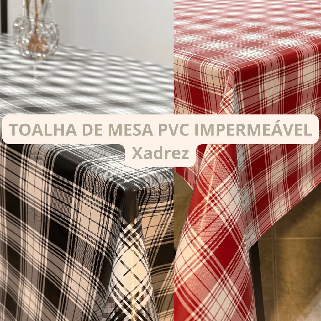 Toalha de Mesa Retangular Xadrez – PVC Premium, Impermeável e Fácil de Limpar