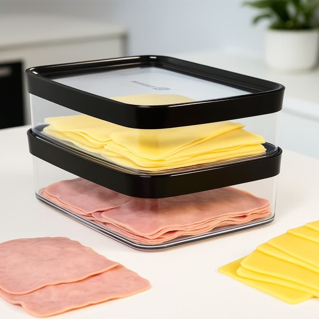 Kit 2 Porta Frios Acrílico Hermético Potes Queijo Presunto Empilhável Organizador Geladeira