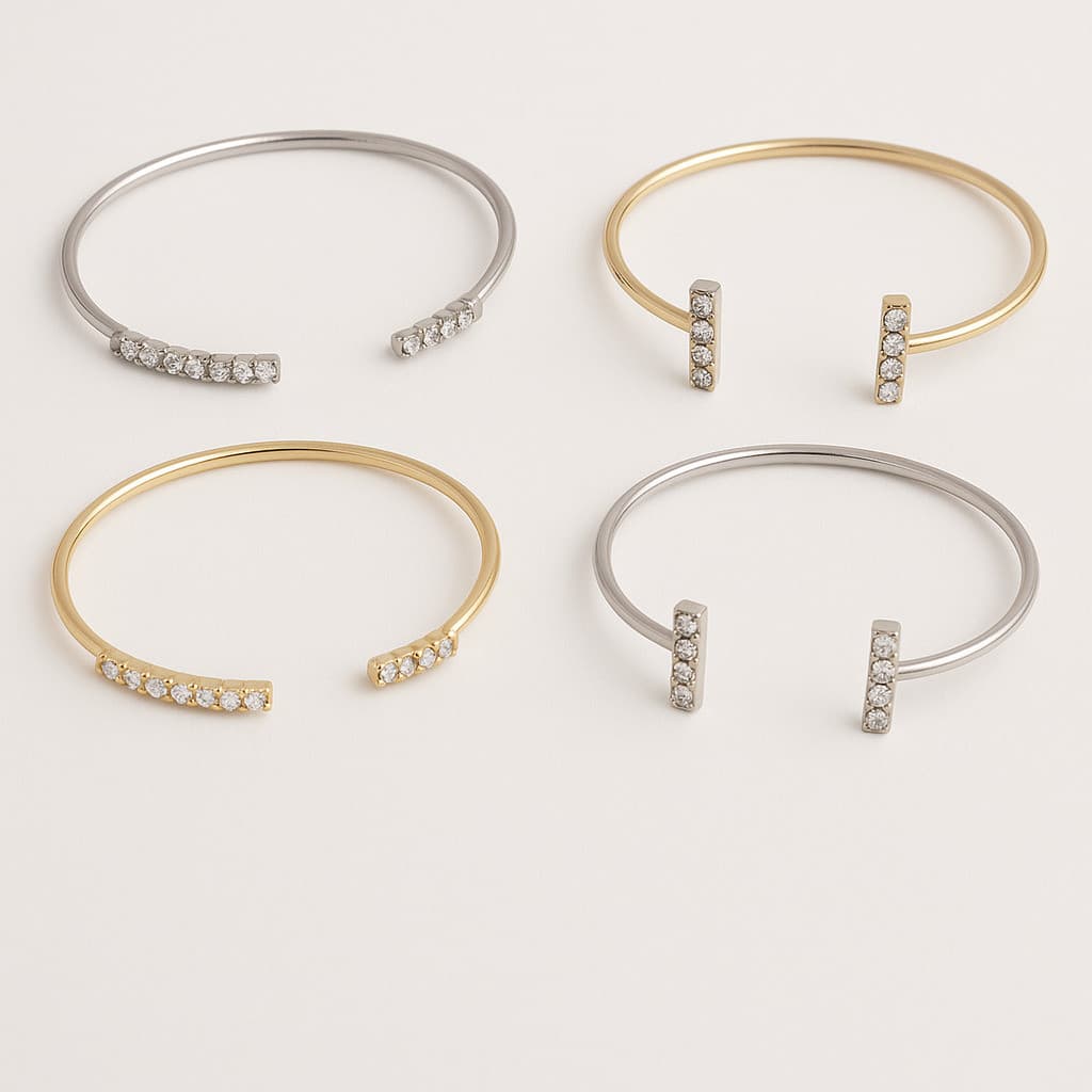 ✅️ Bracelete Argola com Zircônias Luxo Dourado e Prateado