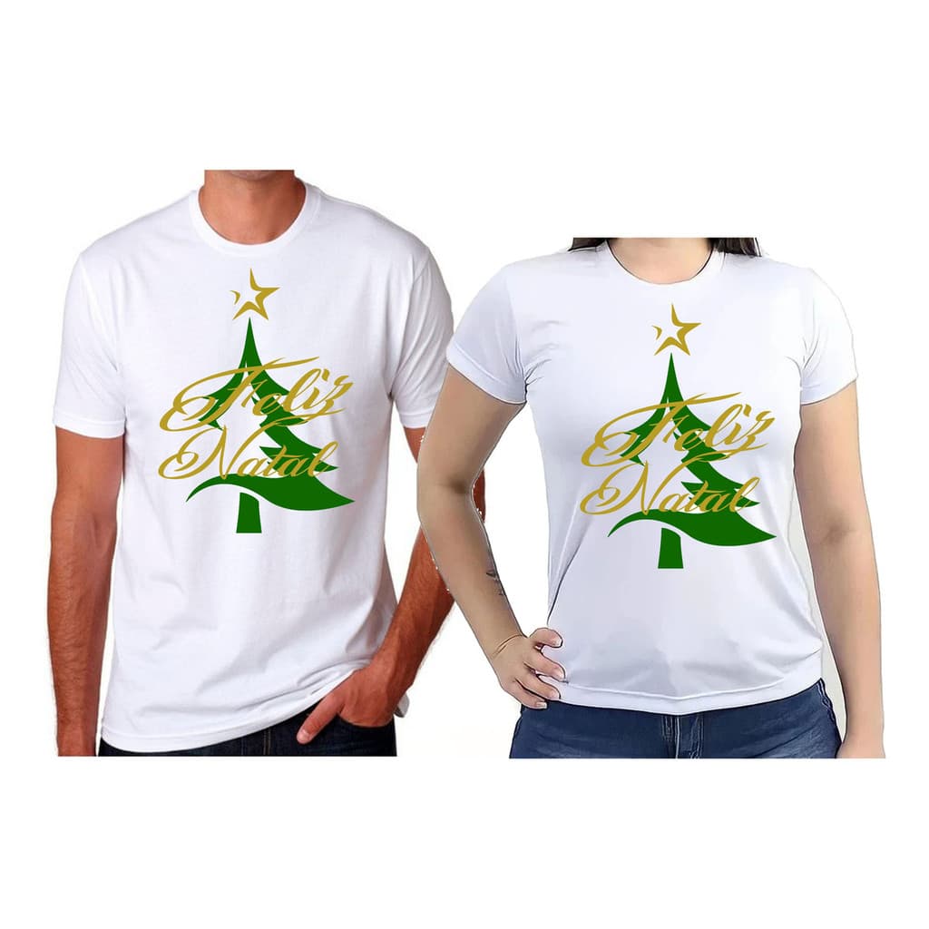 Kit 2 Camisetas Feliz Natal Casal Festa Fim De Ano Papai Noel