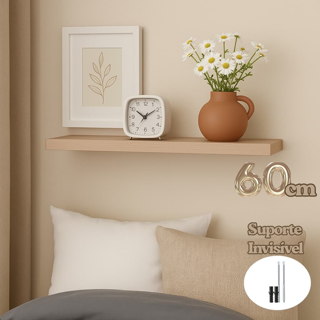 Prateleira Criar Com Suporte Invisível 20 x 60cm Pinus Casa Moveis Estante