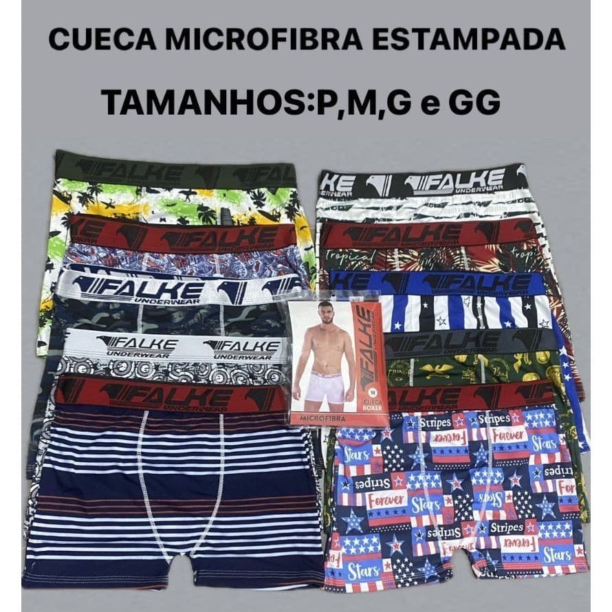 Kit 3-6-9-12Cuecas Boxer Microfibra Não Enrola Original Masculina Cueca Box Masculino Adulto Sortido Estampada Cores