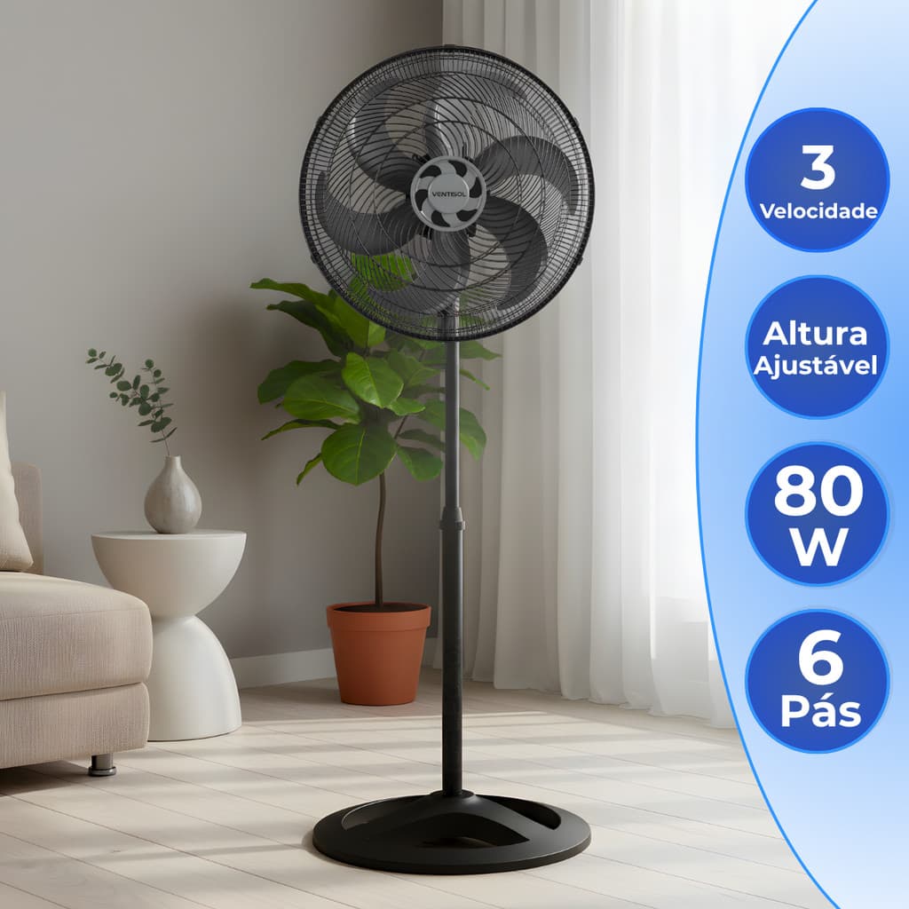 Ventilador De Coluna Turbo 40cm 6 Pas Silencioso 110v 220v Preto Forte Oscilante Econômico