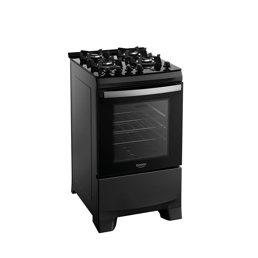 Fogão 4 Bocas Dako Supreme Glass Com Mesa Vidro Preto Bivolt