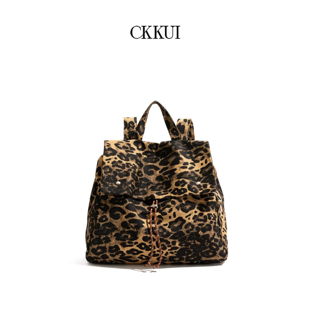 CKKUI estilo coreano contraste cor leopardo impressão mochila feminina 2025 novo estilo saco de escola grande capacidade