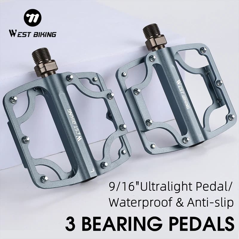 Pedais de Bicicleta WEST BIKING com 3 Rolamentos, Antiderrapantes, para MTB e Bicicleta de Estrada, Pedais Planos de Lig