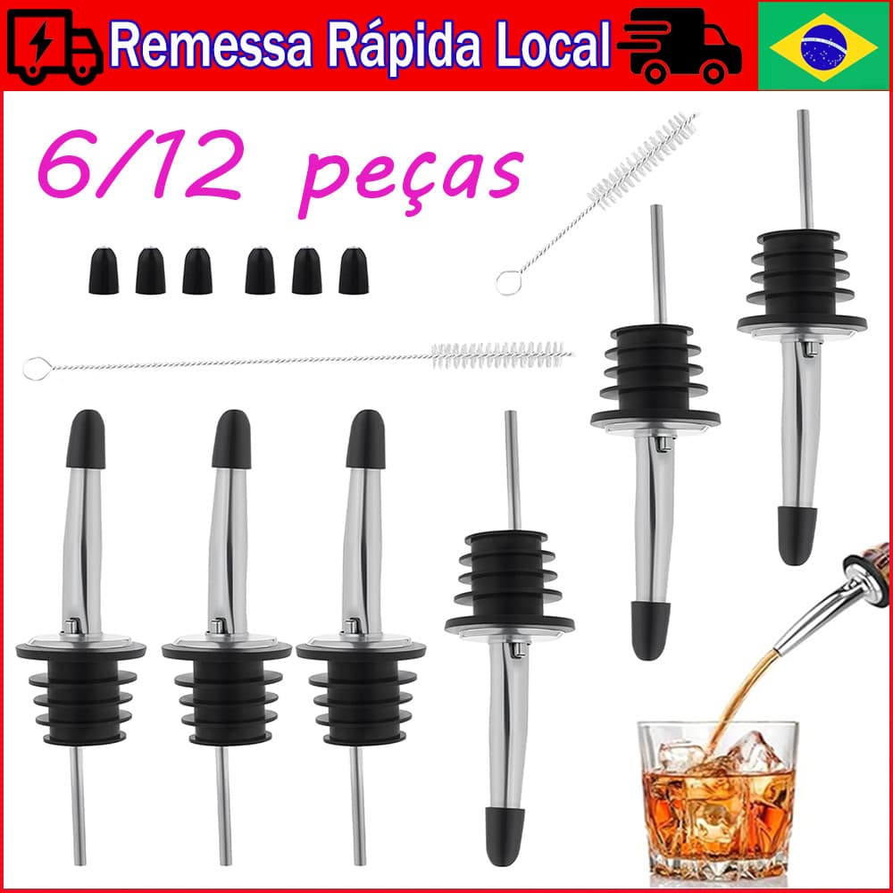6/12 pçs Rolha de bico de garrafa de vinho de aço Inox, anel de vedação de silicone, à prova de vazamento para bares