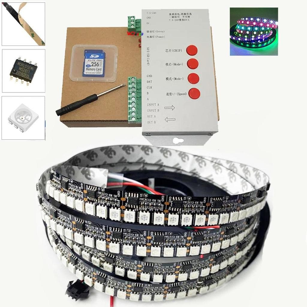 Kit Led Ws2811 720 Leds Preto Alto Brilho Com Central T1000s
