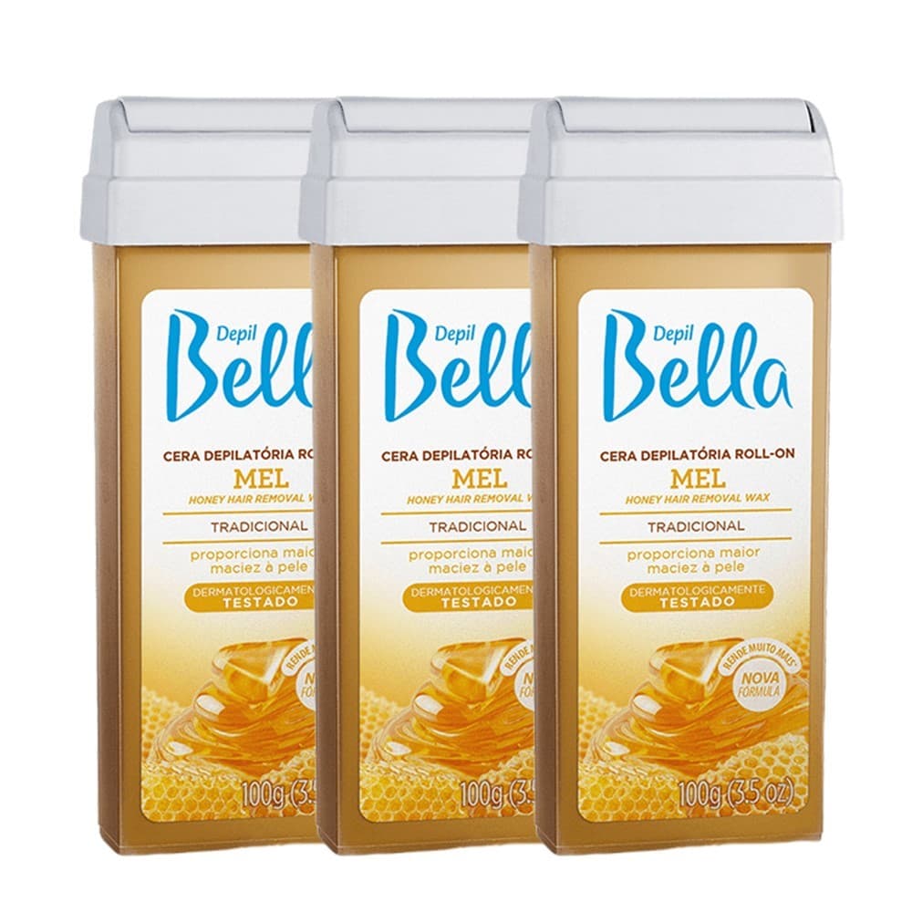 Kit 3 Cera Depilação Roll On Depil Bella Mel Depilatória Refil 100g