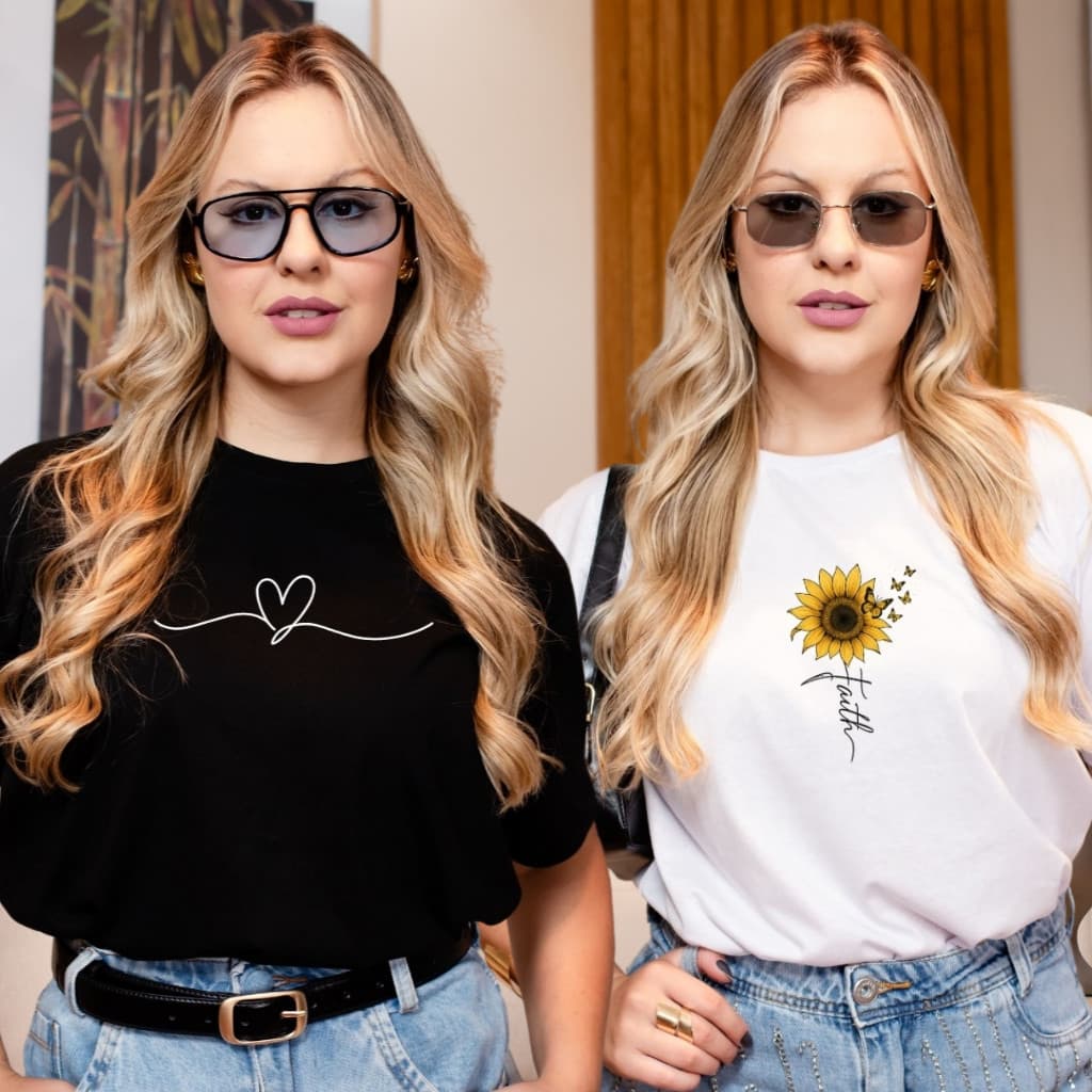 Kit 2 Camiseta Estampada Feminina Blusa Estilosa 100% Algodão Promoção