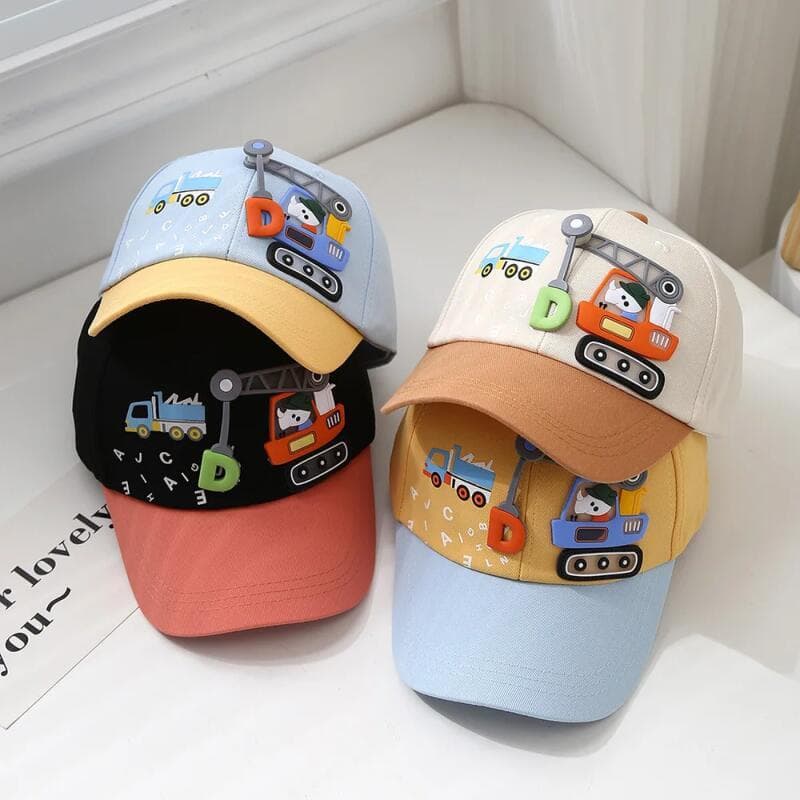 Boné de Beisebol Infantil com Estampa de Carro de Engenharia, Boné Fofo para Meninos e Meninas, Boné de Bico de Pato, Ch