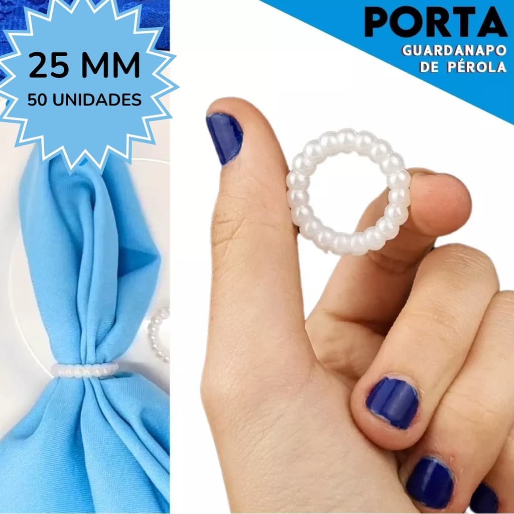 Porta Guardanapo Argola de Pérola - 25mm - Pct C/50 Unidades
