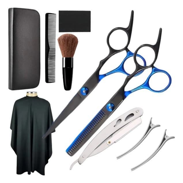 Kit Barbeiro Profissional – Tesoura de Corte e Desfiadeira em Aço Inox