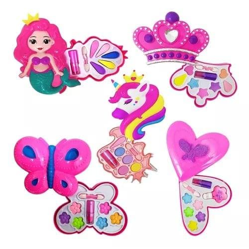 KIT DE MAQUIAGEM INFANTIL LITTLE BEAUTY COM SOMBRA E BRILHO DIA DAS CRIANÇAS CORAÇÃO  CONCHA PRINCESSA BORBOLETA VARIADA