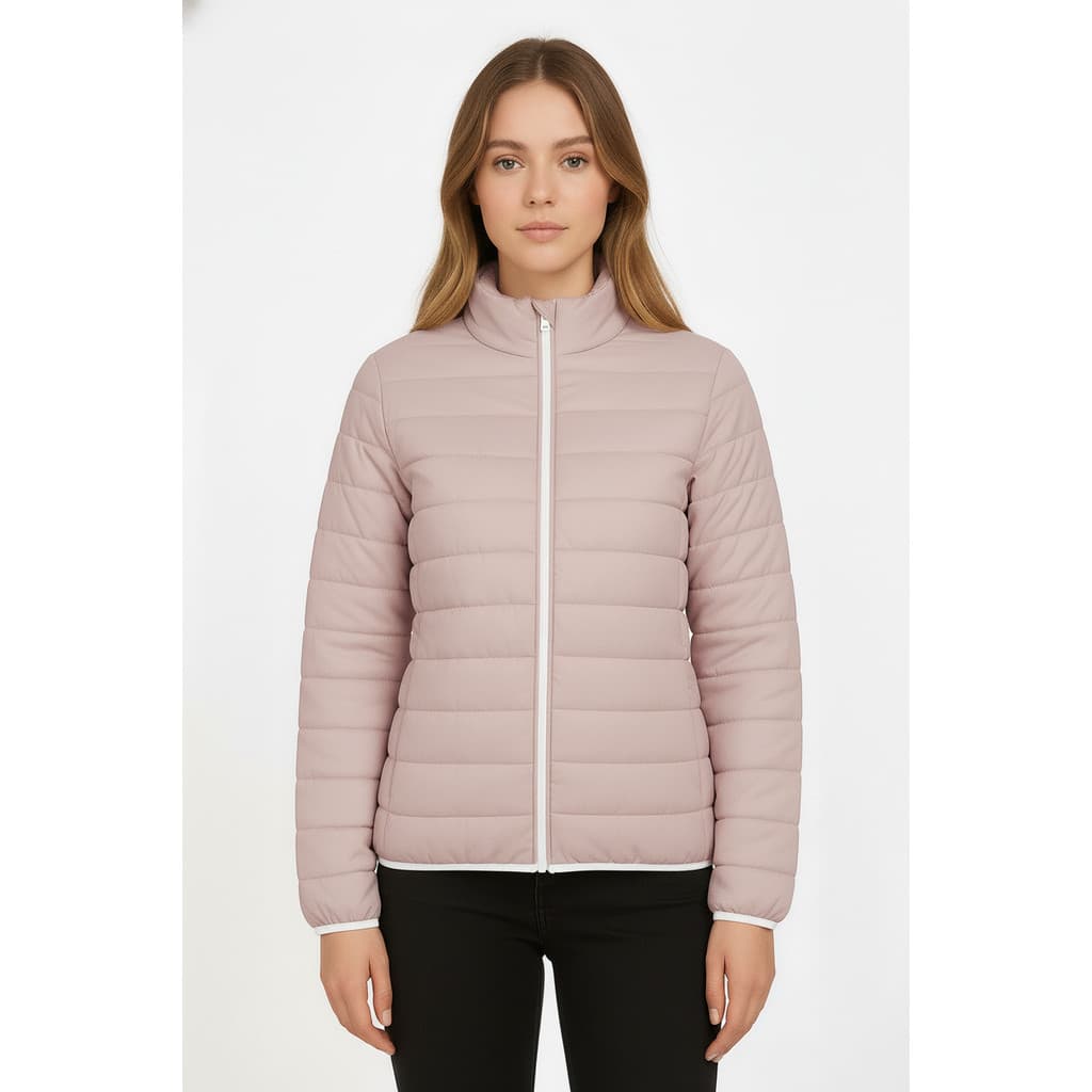 Jaqueta Puffer Feminina com Fechamento Frontal e Gola Alta