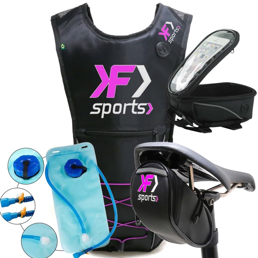Kit Mochila De Hidratação Bolsa Selim Case Quadro Celular Bike Ciclismo MTB F Sports Rosa