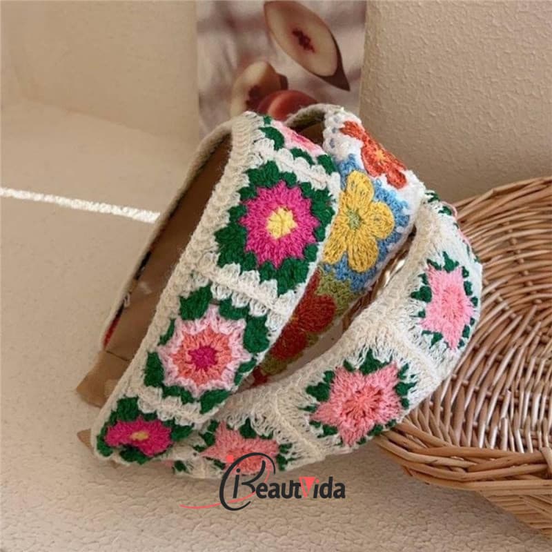 Faixa De Cabelo De Malha Floral ADAMES , Cabeça De Crochê Bordada Vazada Estilo Boêmio , Colorida