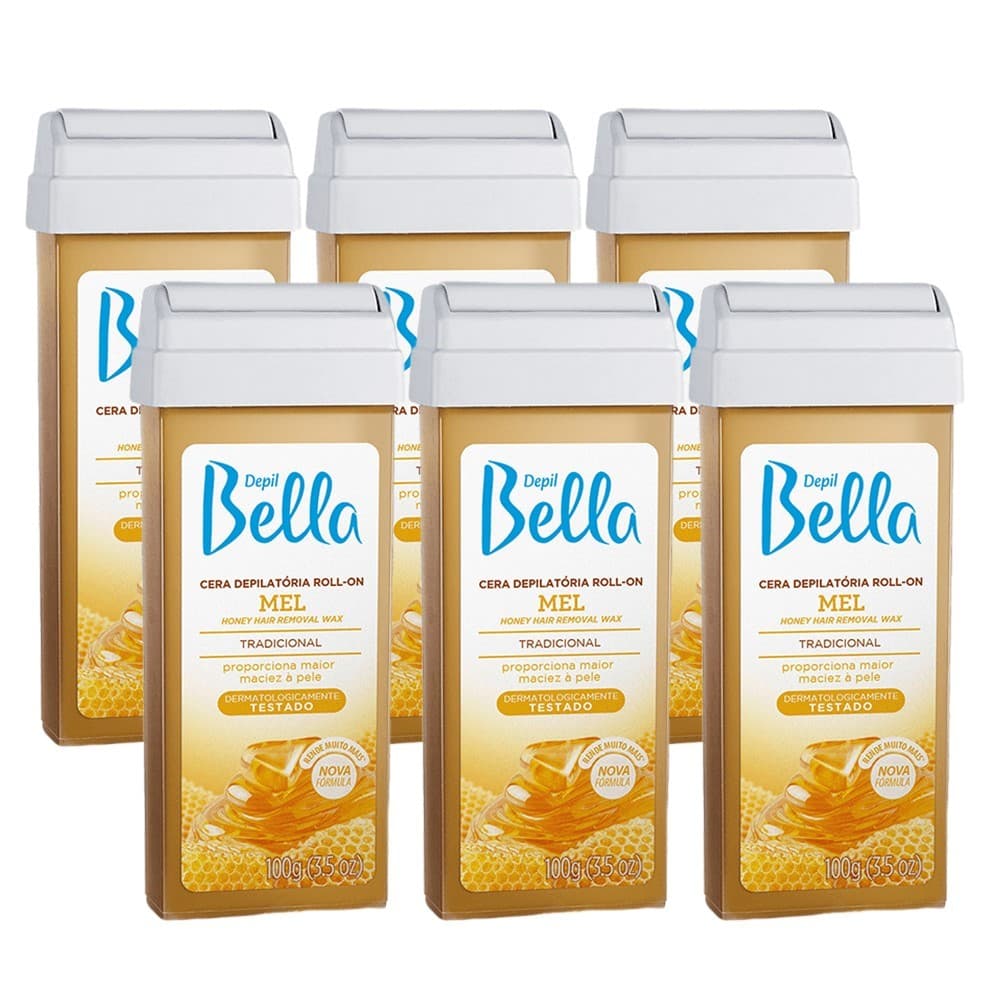 Kit 6 Cera Depilação Roll On Depil Bella Mel Depilatória Refil 100g