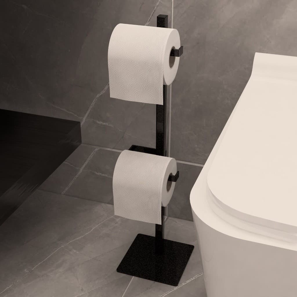 Suporte De Chão Porta Papel Higiênico Duplo 2 Rolos Preto Fosco Moderno