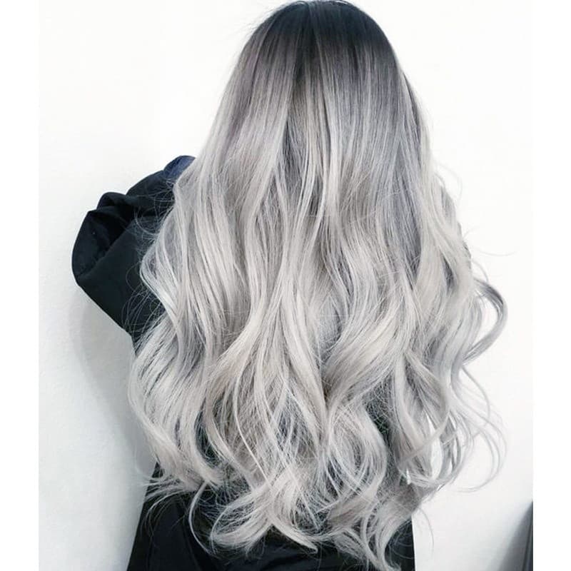 42741 Nova Peruca Grande Ondulada Feminina Longa Cacheada Preto Cinza Gradiente Fibra Química Cabelo Longo Mulher 1520