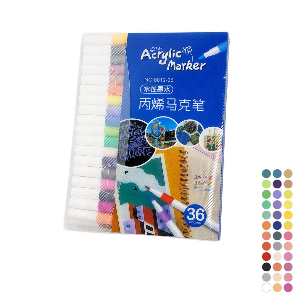 Kit de Canetinhas Marcadores Acrílicos Ponta Fina -36 Cores