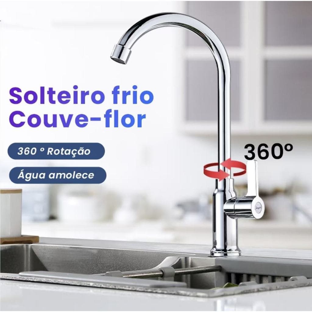 Torneira Curva Alta Para Cozinha/Banheiro Modelo de Bancada 360° Graus