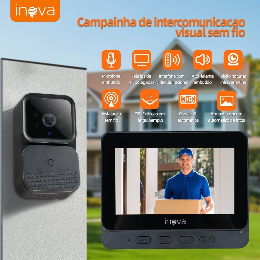 Campainha Vídeo Com Câmera Sem Fio Doméstica Com Campainha Campainha Sem Fio Com Câmera E Intercomunicador De Tela