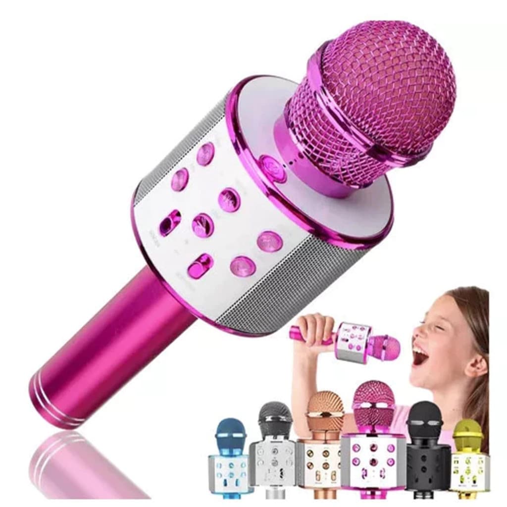 WS-858 - Microfone Infantil de Karaoke Microfone de Brinquedo Sem Fio Bluetooth