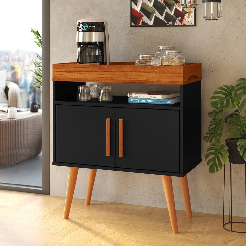 Aparador Cantinho do Café com Portas Preto Carameki Buffet Decorativo Sala Cozinha Ofertamo